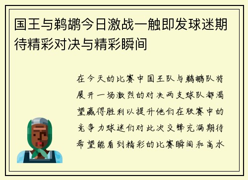 国王与鹈鹕今日激战一触即发球迷期待精彩对决与精彩瞬间