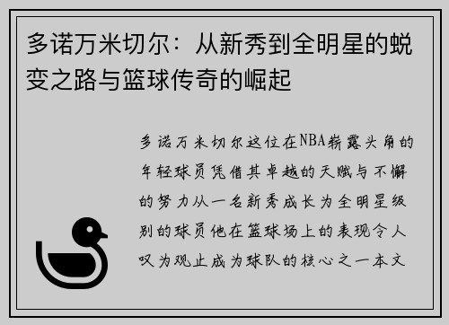 多诺万米切尔：从新秀到全明星的蜕变之路与篮球传奇的崛起
